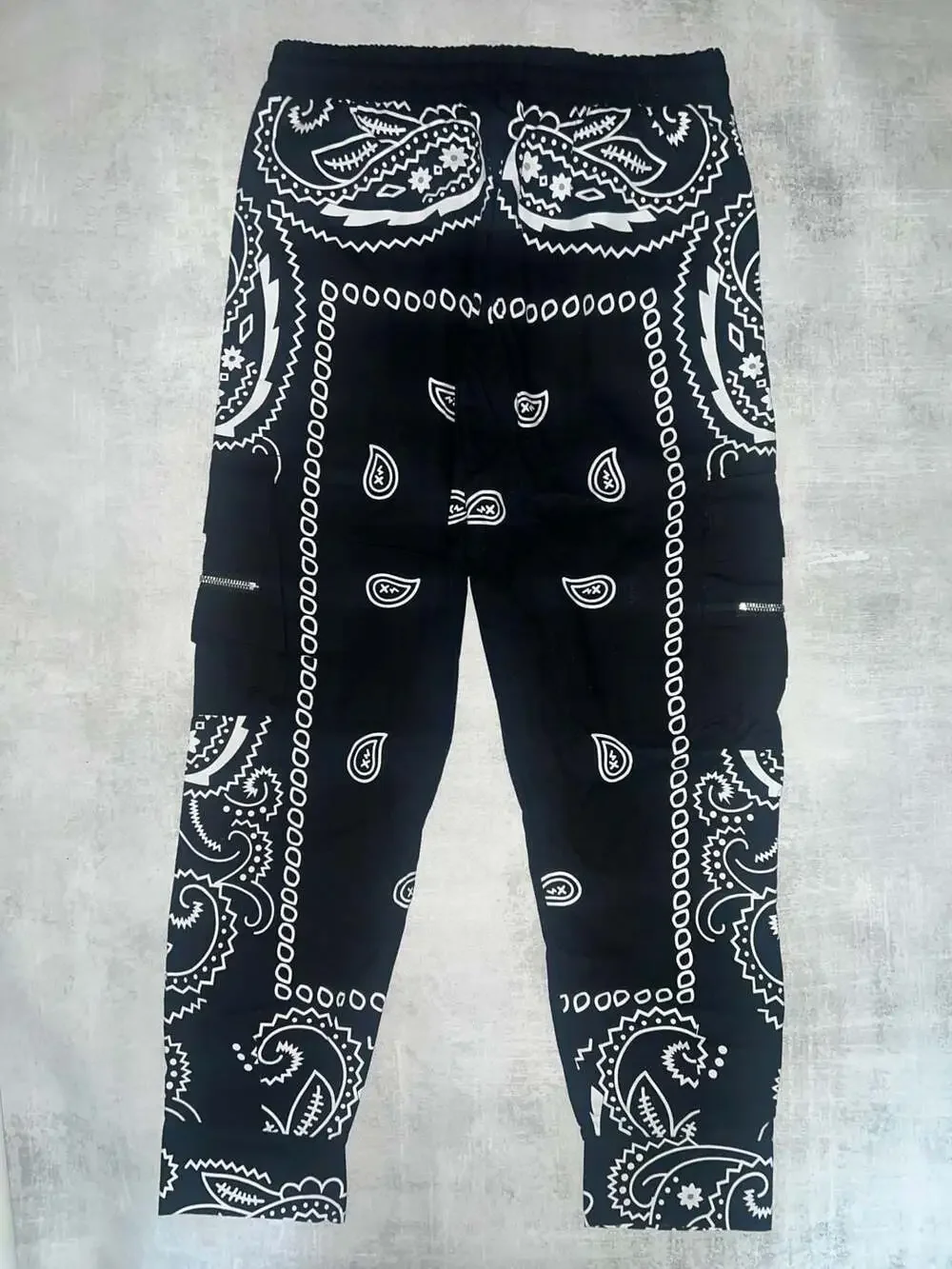 Black Paisley Bandana Print Cargo Jogger Pants